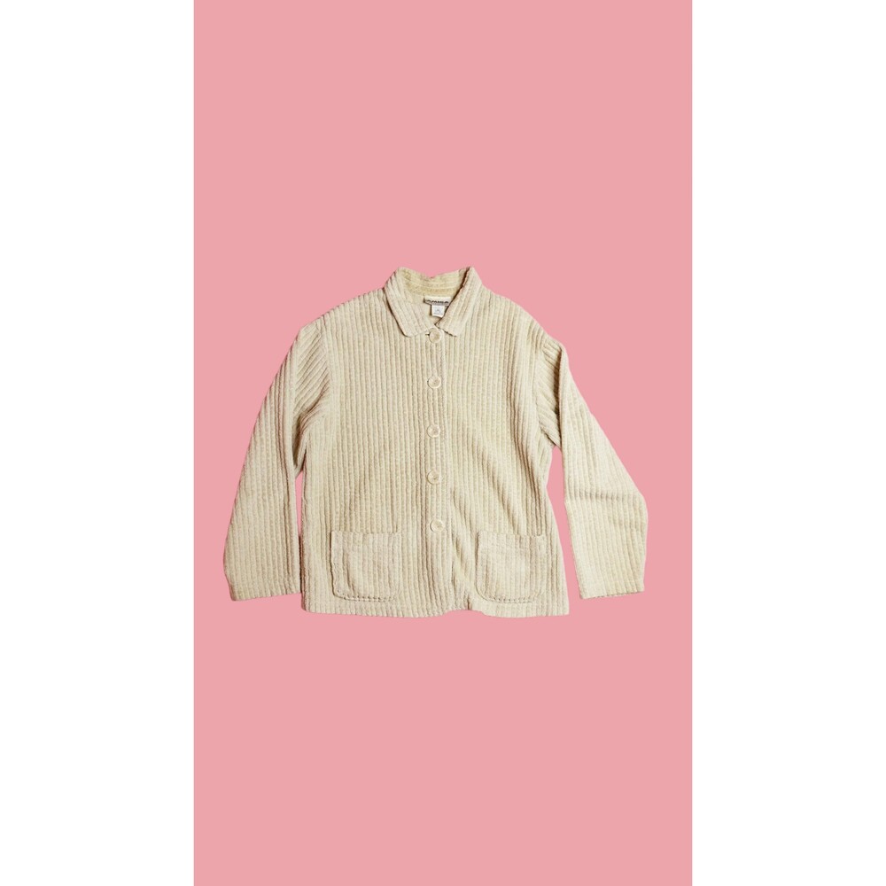 1990s-Y2K AMICA Light Brown CORDUROY Button Up CHORE Jacket with Pockets. S-M